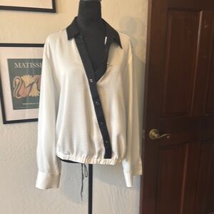 Karl Lagerfeld Black and White Blouse with Draped Front